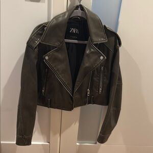 Zara Brown Leather Moto Jacket